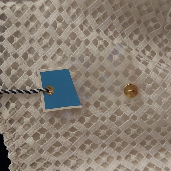 DRAPER JAMES Gingham Lattice Bell Sleeve Pullover Top in Magnolia White - Picture 9 of 14